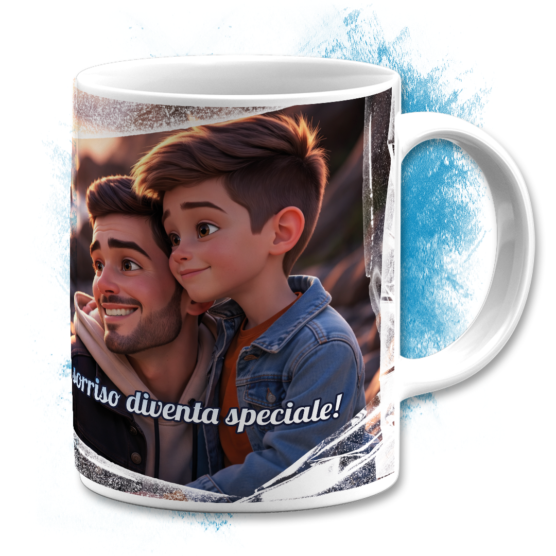Tazza per la festa del papà con la tua foto trasformata con AI in fumetto